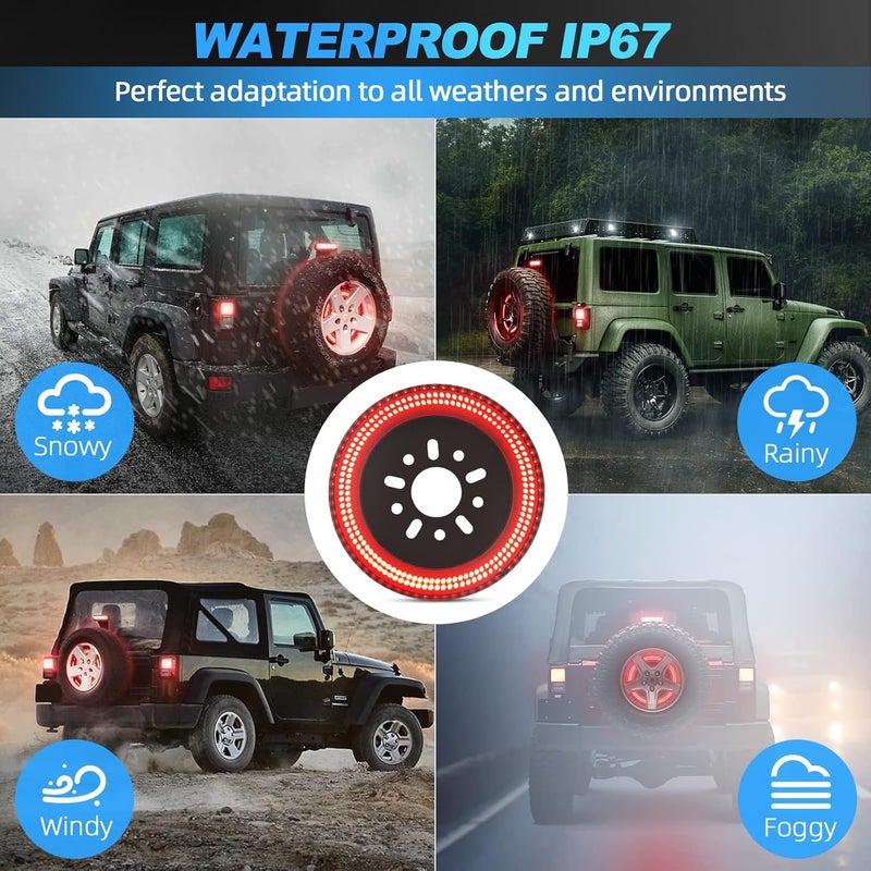 SUPAREE 3-Side Spare Tire Brake Light, 400PCs LED Wheel Light, Plug-N-Play 3rd Third Brake Light Fits for Jeep Wrangler 2007-2018 JK JKU YJ TJ, Bright Red Light - Image 5
